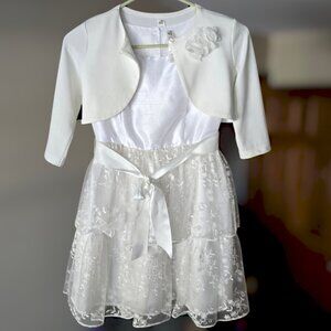 Beautiful White Girl's Dress with Shrug/Cardigan-For Special Occasions! Size 7/8